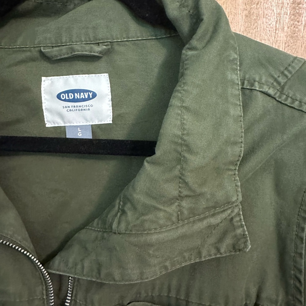 Old Navy Army Green Jacket Khaki Zip Up Size Large - Picture 2 of 4